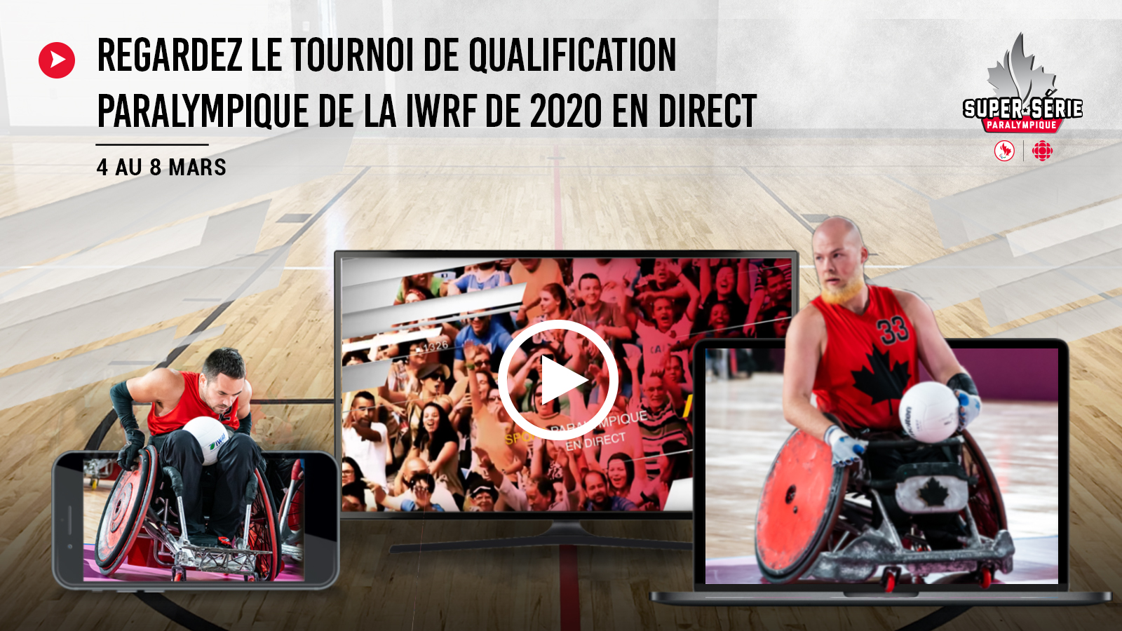 A graphic promoting the broadcast of the wheelchair rugby Paralympic qualification tournament. 
