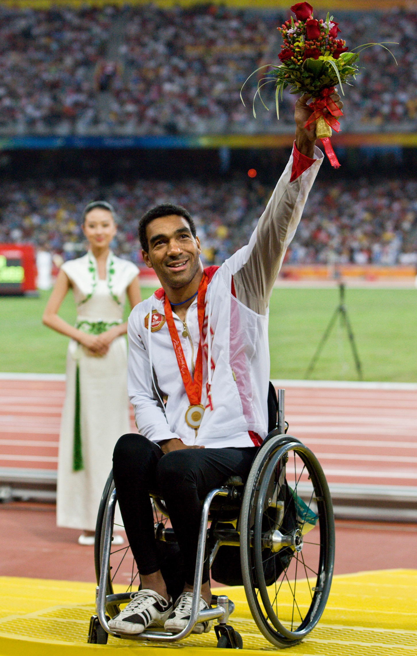 Dean Bergeron on the podium at the Beijing 2008 Paralympic Games