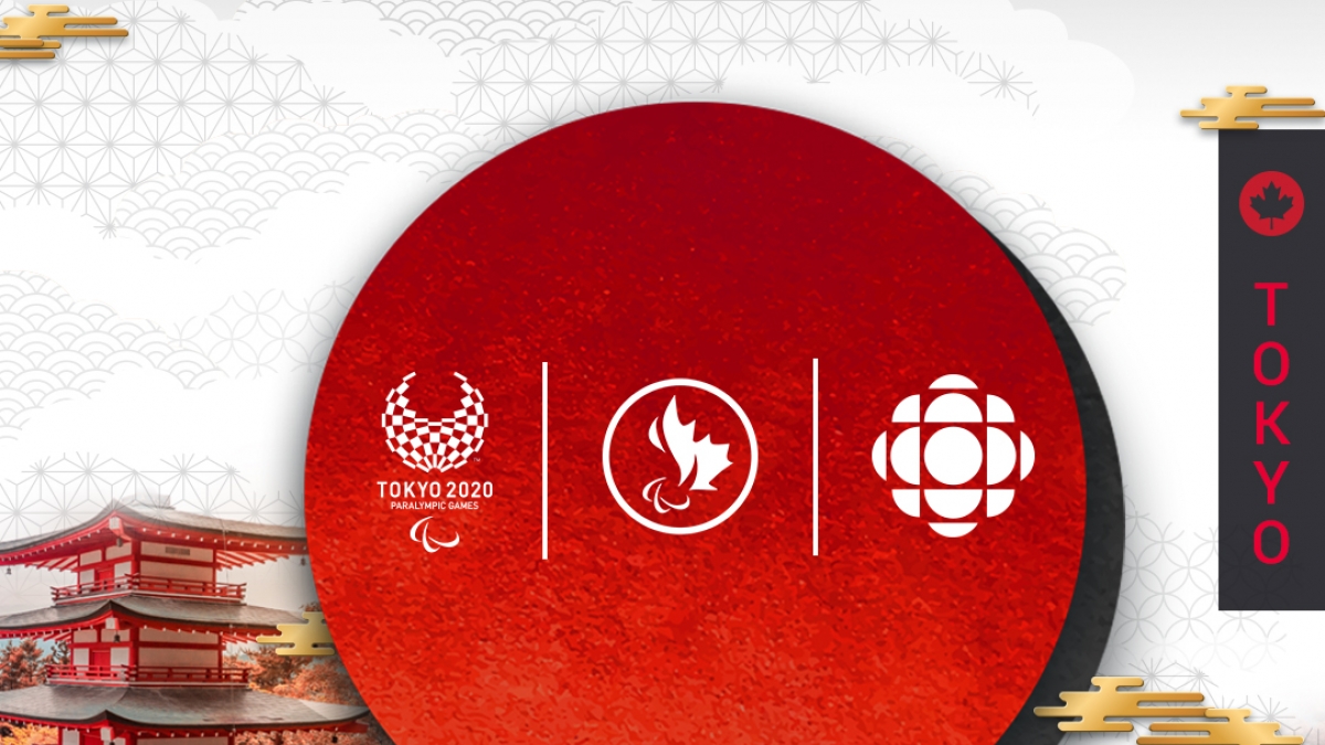 Tokyo 2020 graphic with the Tokyo 2020 logo, Canadian Paralympic Committee logo, and CBC/Radio-Canada logo