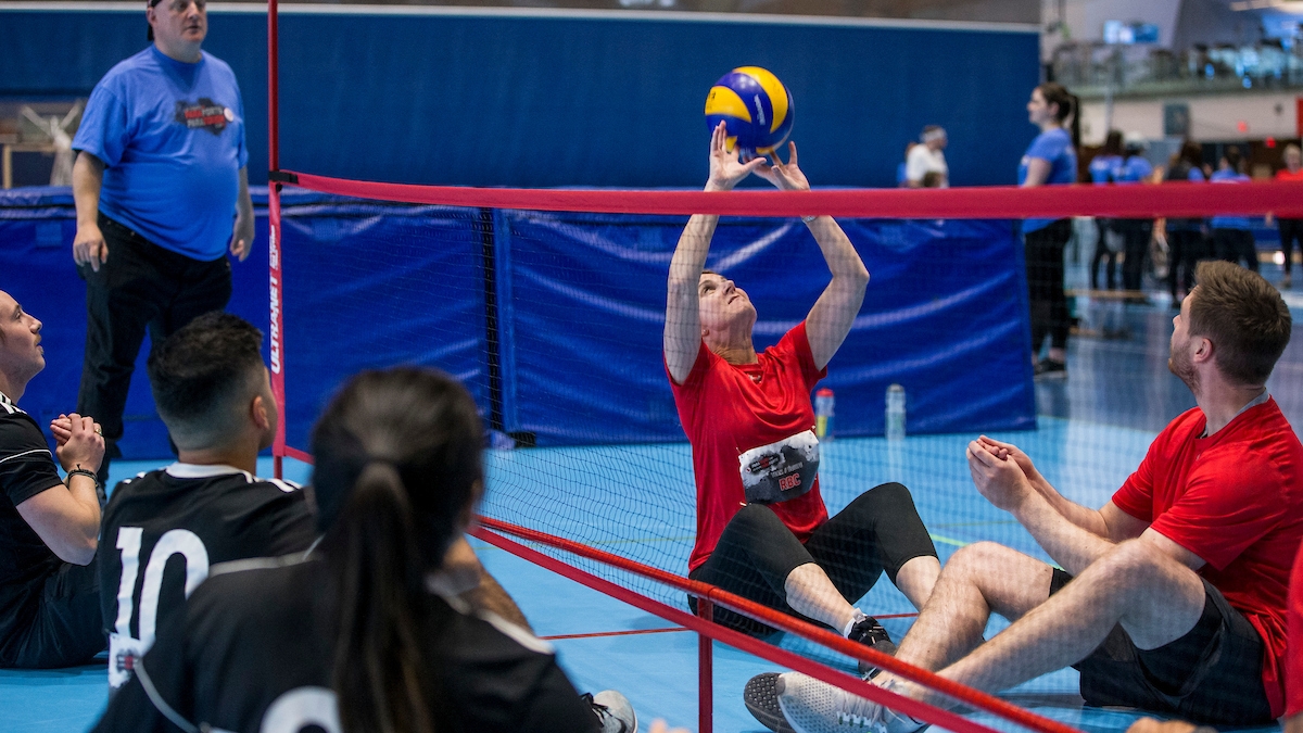 ParaTough Cup participants compete in sitting volleyball. 