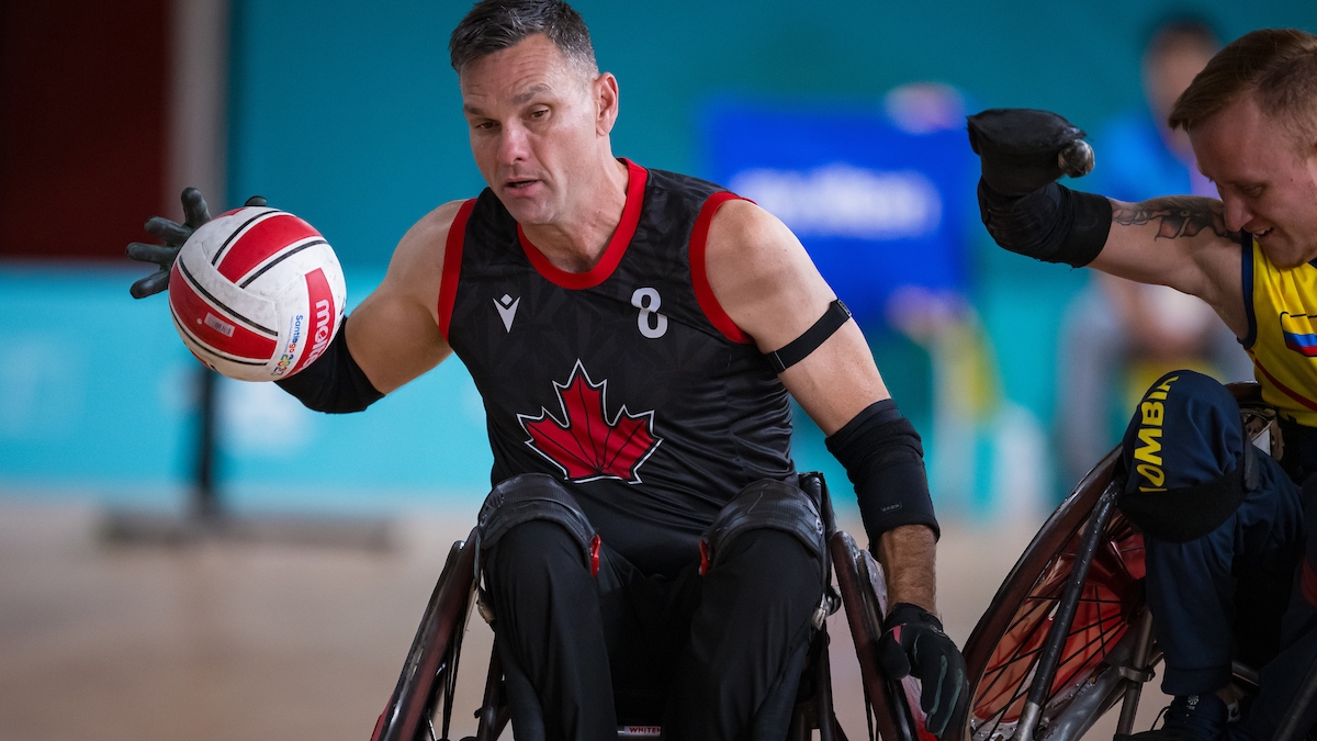 Mike Whitehead in wheelchair rugby action at Santiago 2023 Parapan Am Games