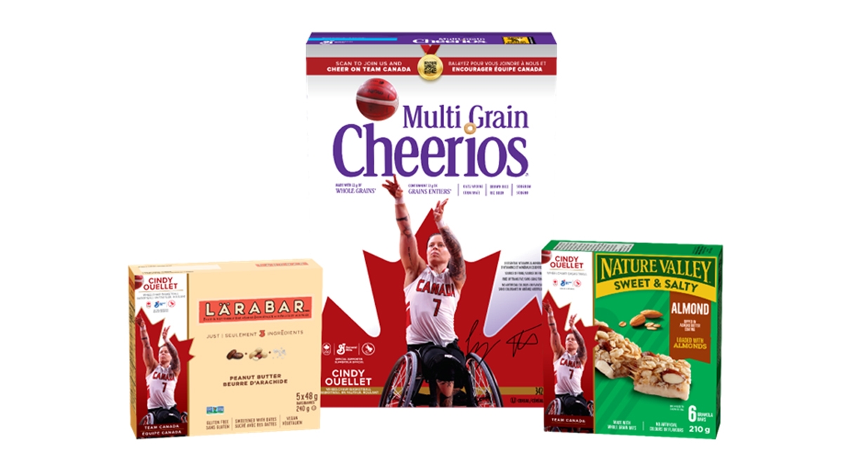 General Mills products featuring Canadian Paralympian Cindy Ouellet.