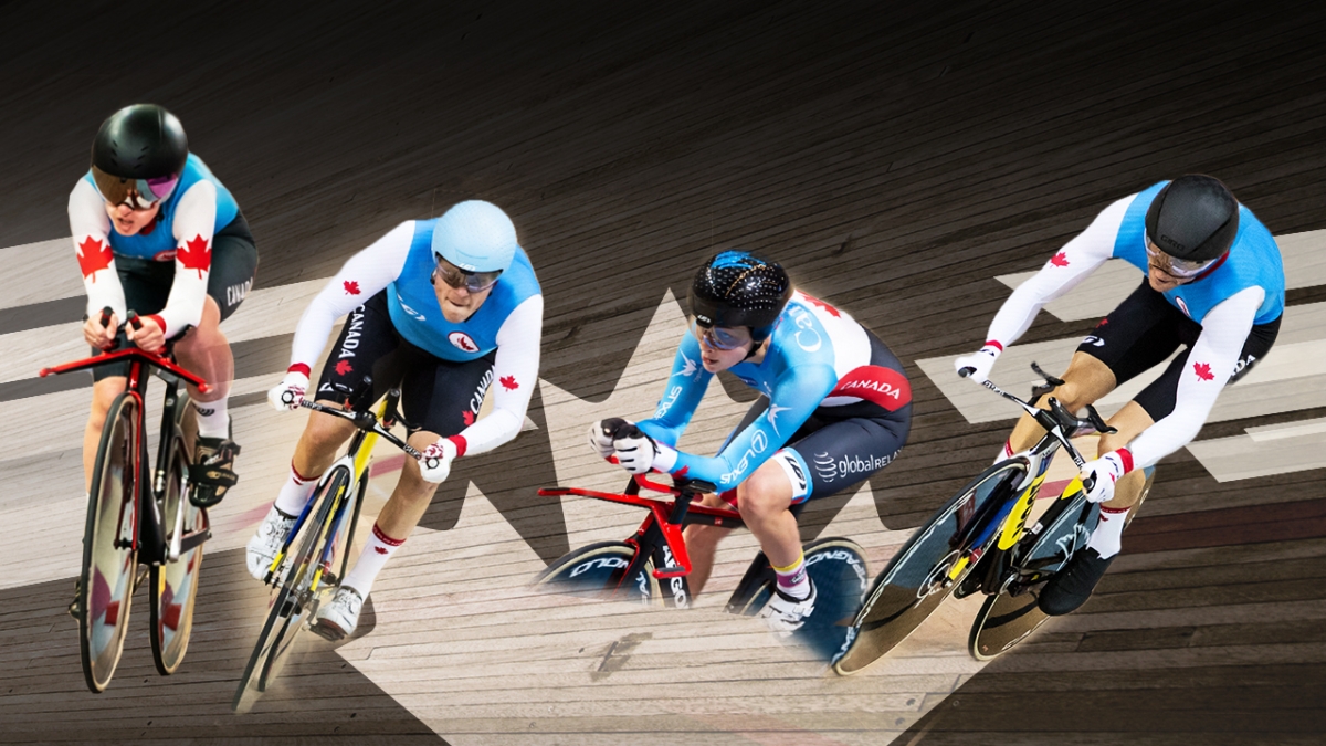 Graphic showing Para cyclists Marie-Claude Molnar, Ross Wilson, Keely Shaw, and Tristen Chernove