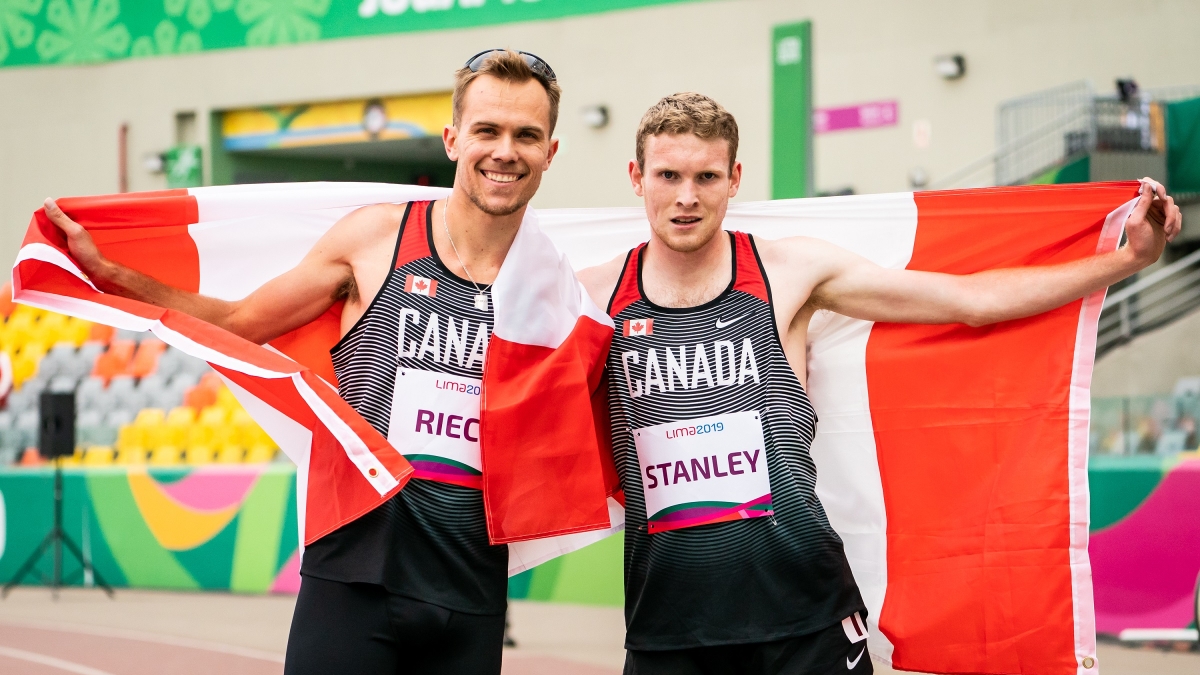 Nate Riech and Liam Stanley with the Canadian flag. 