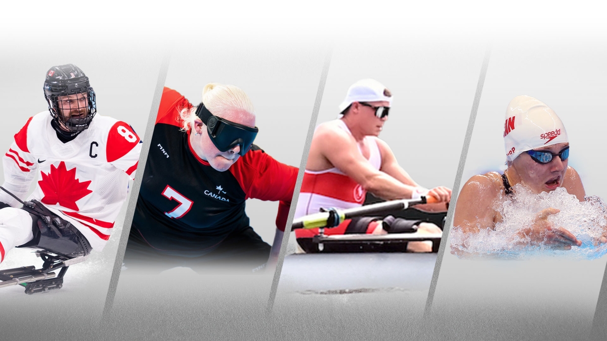 A photo with separate action images of new Athletes Council members Tyler McGregor, Amy Burk, Jeremy Hall and Abi Tripp