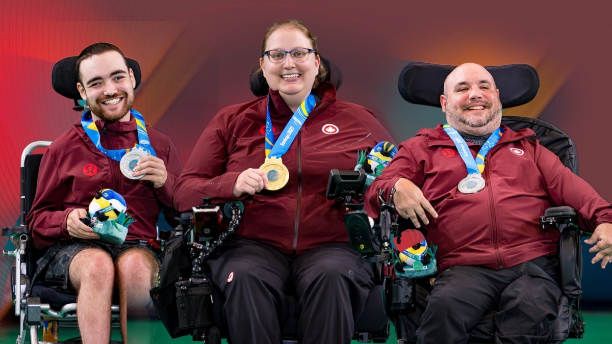 Danik Allard with his silver, Alison Levine with her gold, Lance Cryderman with his silver medal
