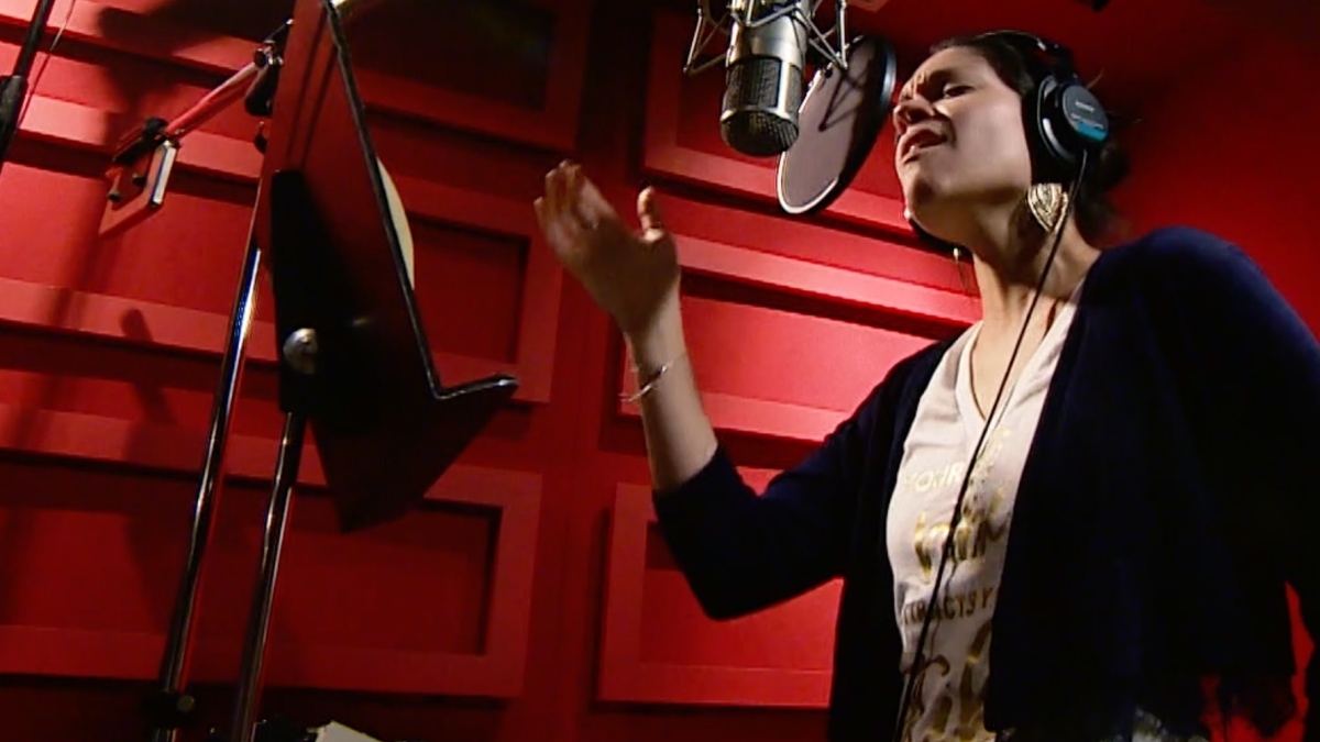 Singer Eva Avila records the song "Shine"