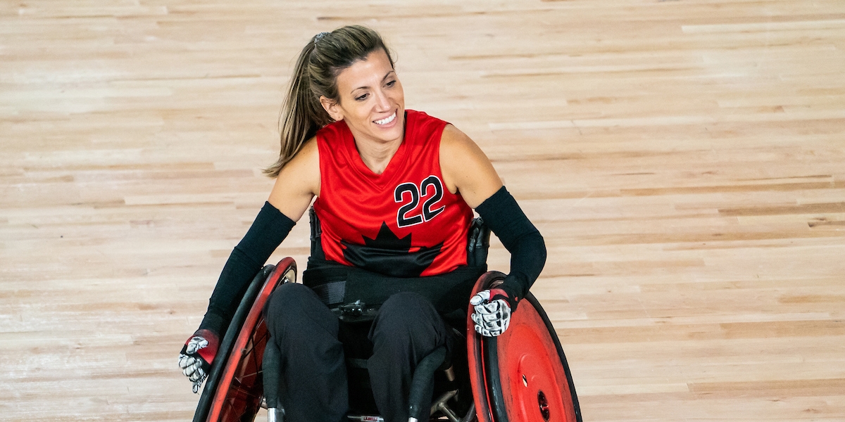 Melanie Labelle competes in Wheelchair Rugby at the Parapan Am games in Lima 2019.