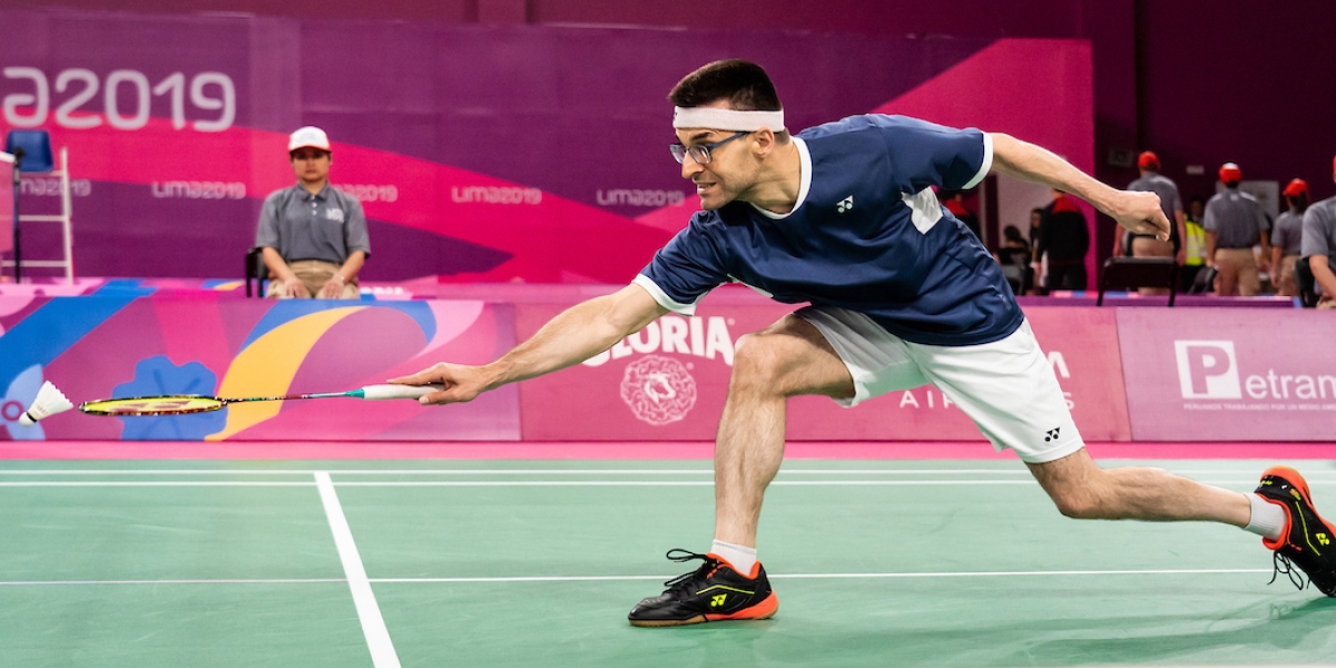 Pascal Lapointe competes in Para Badminton at the Lima 2019 games