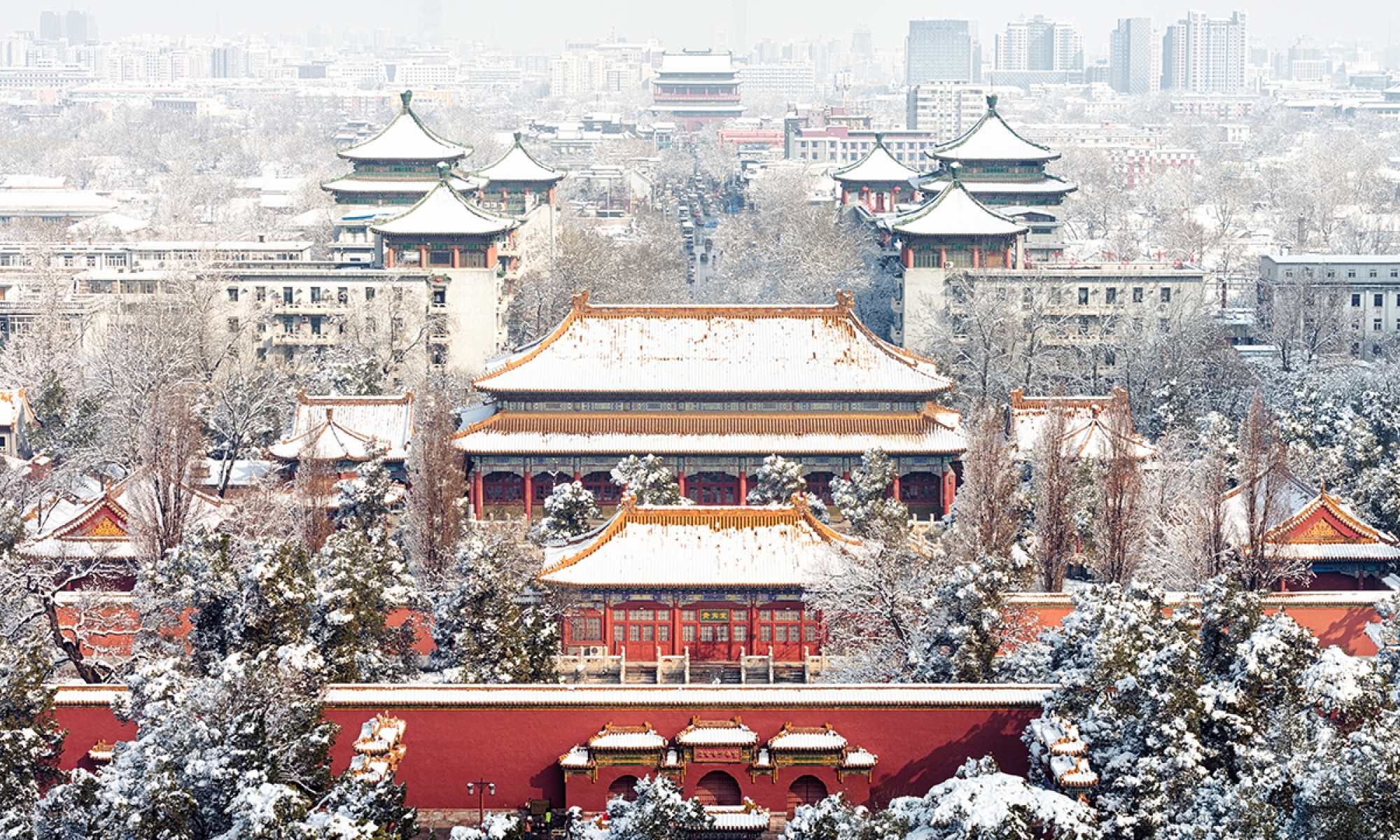 Chinese architectural Building in the Snow 