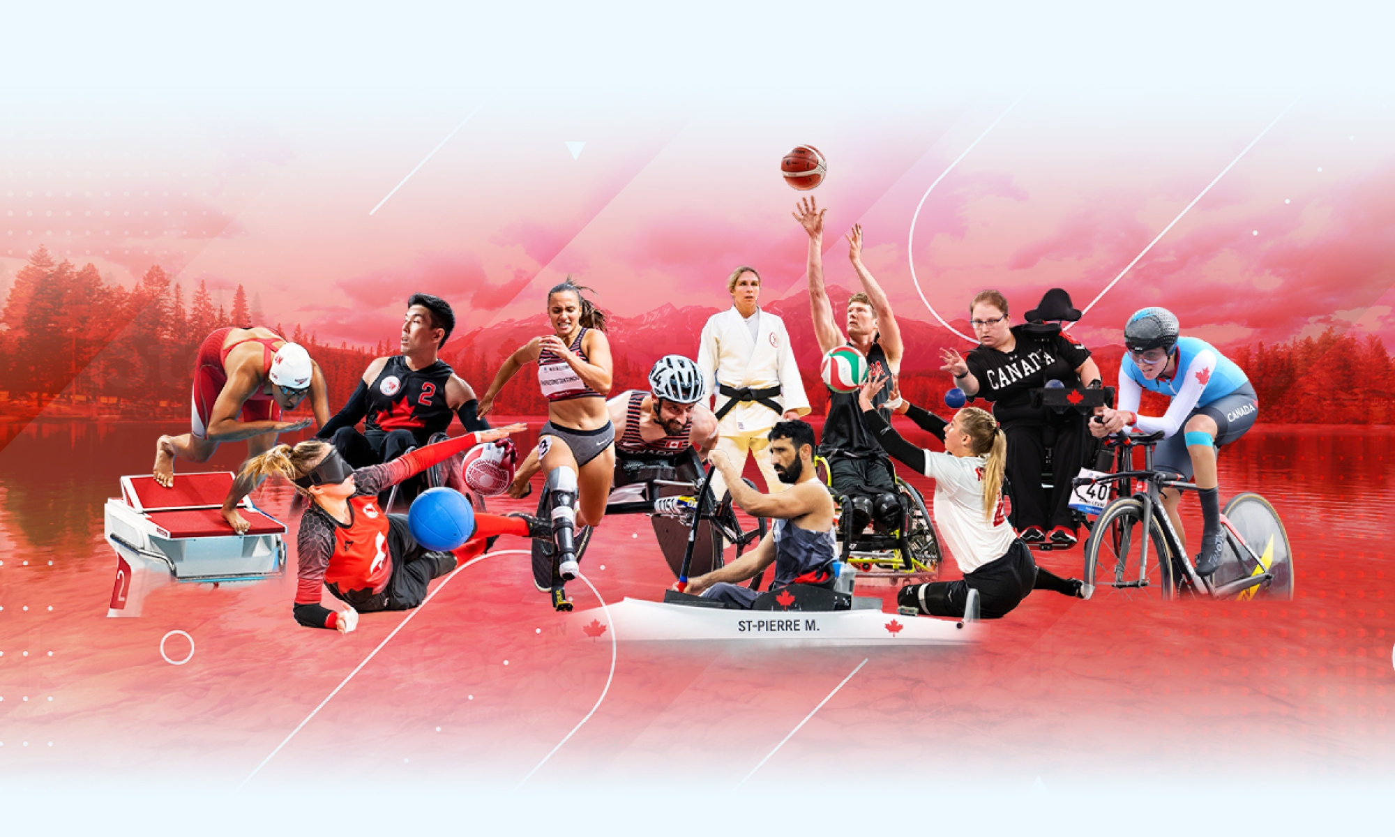 Image of rugby players put together on the graphic, action images overlapping in the centre, black and red theme