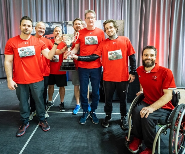 Winning team Hudson's Bay Company with the trophy at the 2019 Calgary ParaTough Cup.