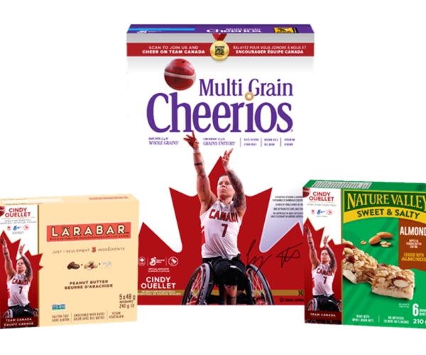 General Mills products featuring Canadian Paralympian Cindy Ouellet.