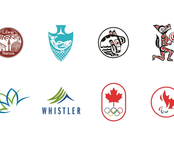 Logos of: the Lil̓wat7úl (Líl̓wat), xʷməθkʷəy̓əm (Musqueam), Sḵwx̱wú7mesh (Squamish) and səlilwətaɬ (Tsleil-Waututh) First Nations, the City of Vancouver, Resort Municipality of Whistler, Canadian Olympic Committee and Canadian Paralympic Committee