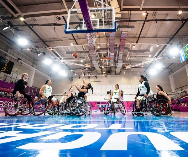 Women's Wheelchair Basketball wide court shot