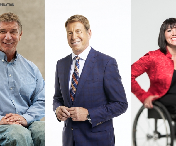 Three photos side-by-side of Rick Hansen, Scott Russell, and Chantal Petitclerc. 