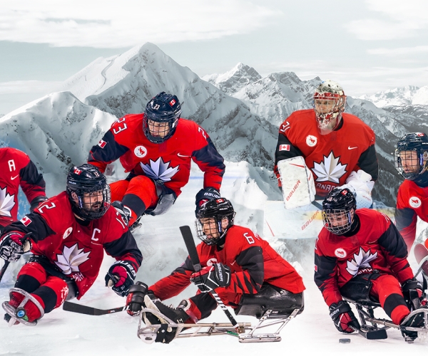 A compilation of action images of members of the Canadian Para ice hockey team