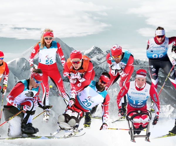 A compilation of action images of Para nordic skiers Russell Kennedy, Derek Zaplotinsky, Natalie Wilkie, Graham Nishikawa, Collin Cameron, Brian McKeeber, Ethan Hess, Emily Young, and Mark Arendz