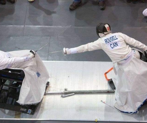 Wheelchair fencer Ryan Rousell in competition