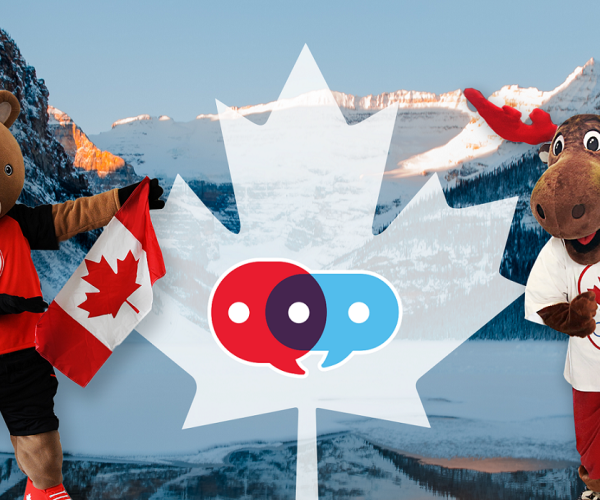 CPC mascot Coda and COC mascot Komak with the Team Canada Champions Chat logo