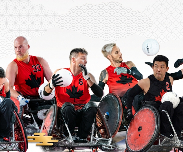  The Canadian wheelchair rugby team for Tokyo 2020 will feature 12 athletes including L-R: Patrice Dagenais, Zak Madell, Mike Whitehead, Trevor Hirschfield, Travis Murao, and Cody Caldwell. 
