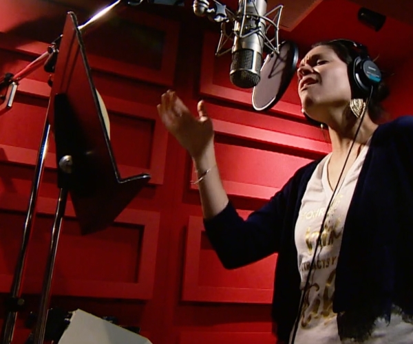 Singer Eva Avila records the song "Shine"
