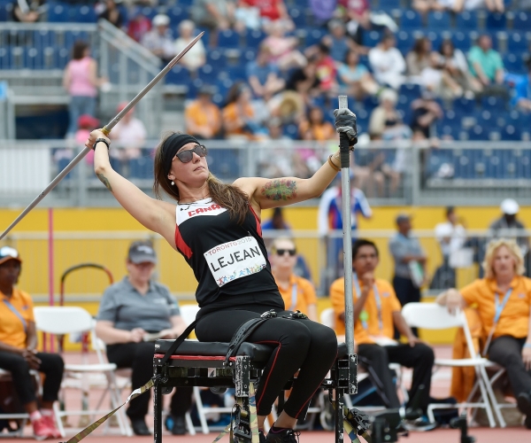 Pam LeJean throws the javelin at Toronto 2015