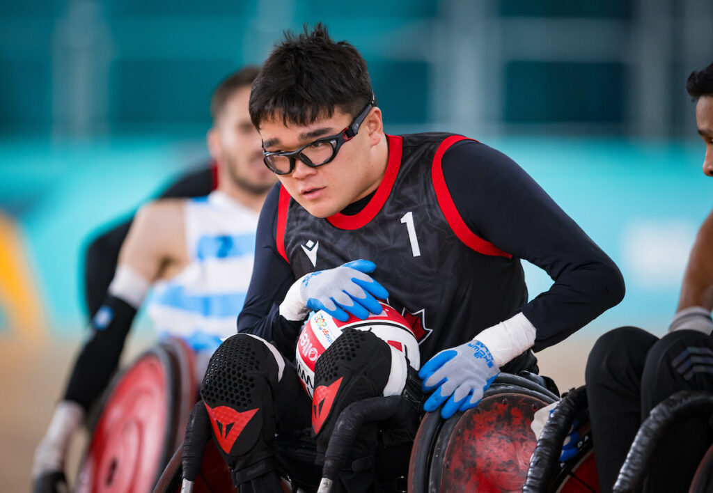 Rio Kanda Kovac in wheelchair rugby action at Santiago 2023