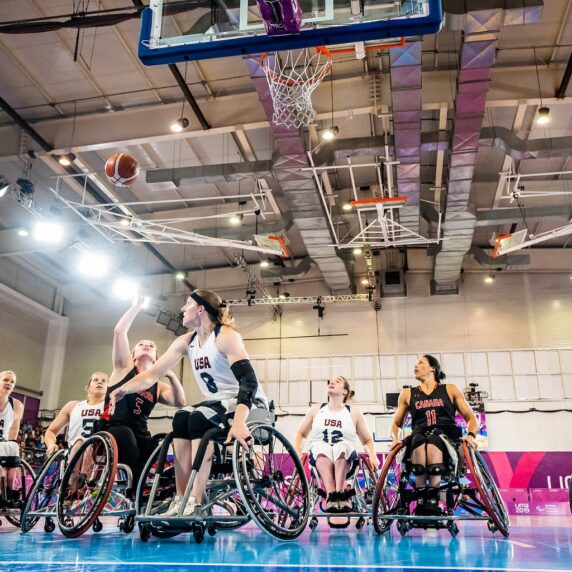 The Canadian women's wheelchair basketball team competes at the Lima 2019 Parapan Am Games.