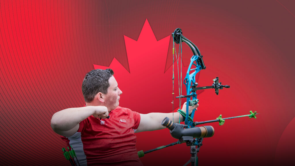 Para archer Kyle Tremblay prepares to shoot his bow