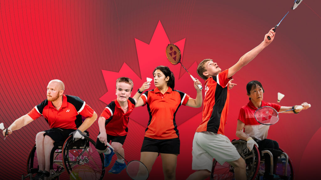 Para badminton players Bernard Lapointe, Wyatt Lightfoot, Olivia Meier, William Roussy, and Yuka Chokyu