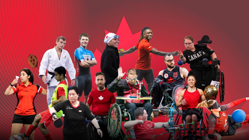 A photo compilation of all 14 sports Canada is competing in at the Santiago 2023 Parapan Am Games: Para badminton, Para judo, CP Football, Para table tennis, Para cycling, wheelchair tennis, Para swimming, Shooting Para sport, Para athletics, wheelchair rugby, wheelchair basketball, boccia, and goalball