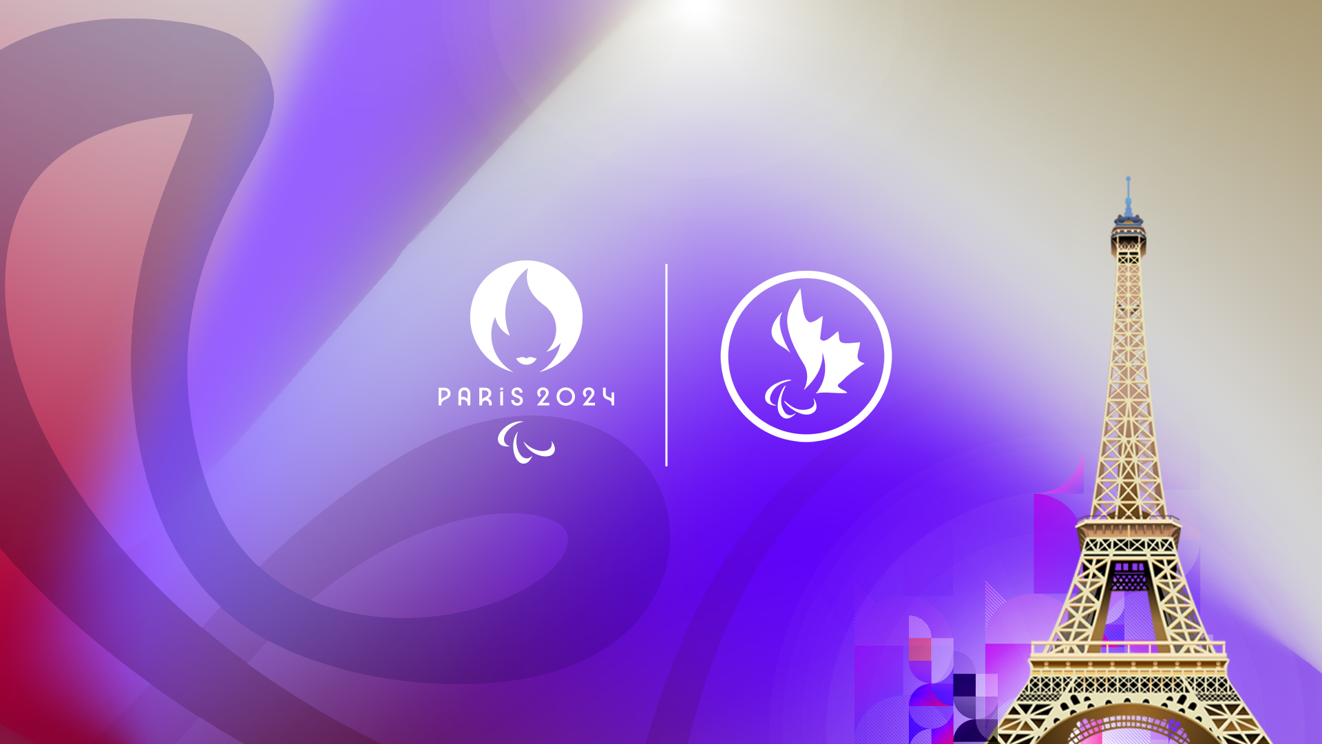 The Paris 2024 logo and CPC logo overlaid on a red and violet background next to an image of the Eiffel Tower