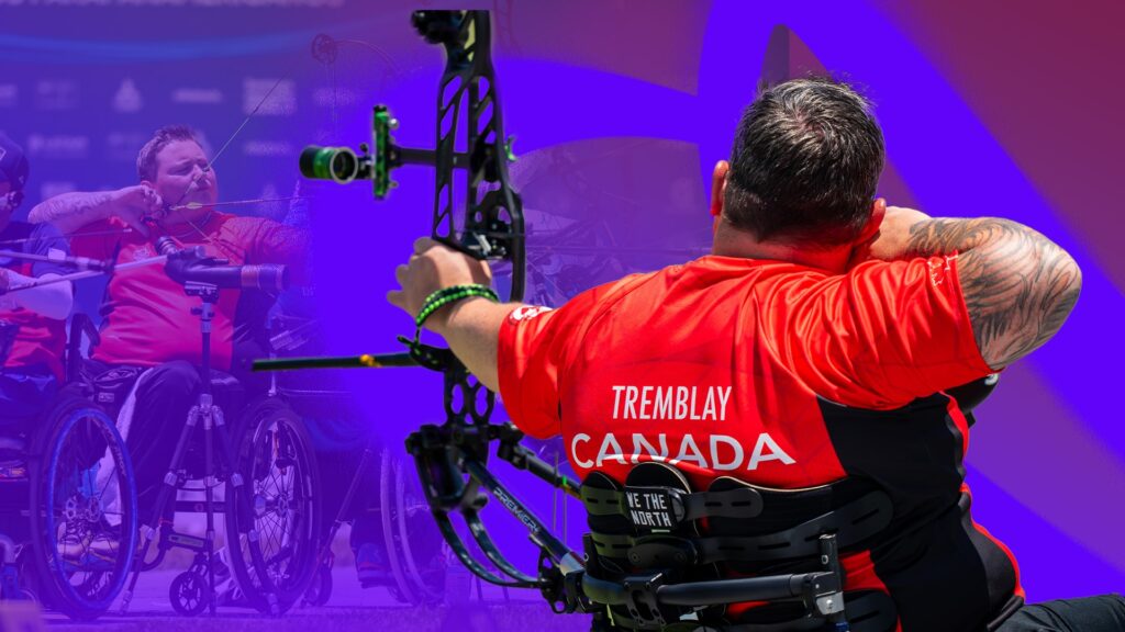 Graphic of Canadian Para archer Kyle Trembley competing at the Santiago 2023 Parapan American Games.