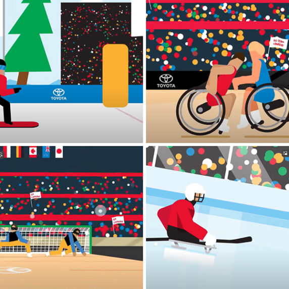 Images d'animation des vidéos de Toyota Canada expliquant les sports paralympiques.