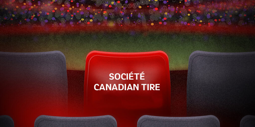 Un graphique de siège virtuel "ALLUMER L'ÉTINCELLE" avec le texte "Société Canadian Tire" sur le siège virtuel.