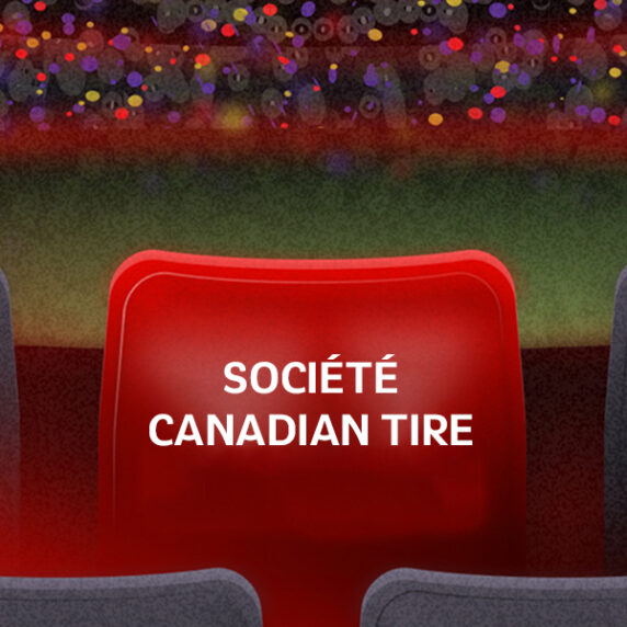 Un graphique de siège virtuel "ALLUMER L'ÉTINCELLE" avec le texte "Société Canadian Tire" sur le siège virtuel.