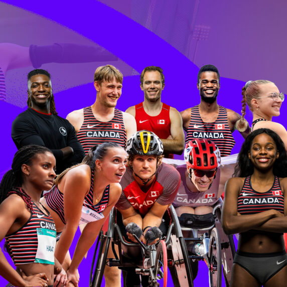 Un collage des étoiles de l'athlétisme paralympique canadien.