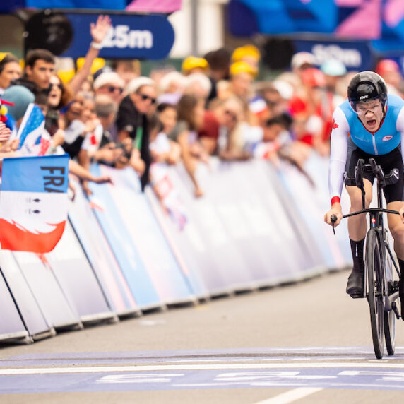 Alexandre Hayward competes in the men’s C3 individual time trial during the Paralympic Games in Paris, France on September 4, 2024