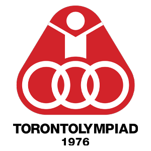 Logo des Jeux paralympiques de Toronto 1976, représentant une forme triangulaire rouge avec une silhouette blanche et trois cercles blancs entrelacés symbolisant le mouvement et l’unité.