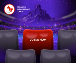 A graphic showing a virtual seat that can be purchased to support paralympic athletes as part of the #FillTheStands fundraising campaign